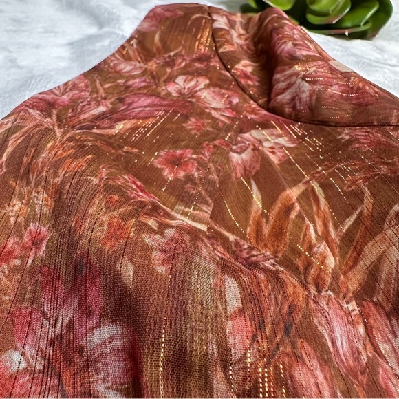 Marchesa Notte Floral Chiffon Asymmetrical Ruffle Dress in Rust Womens 8 - Picture 5 of 16